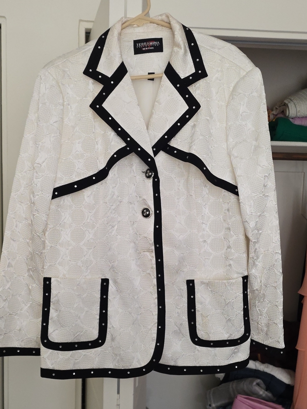 Terramina White Lace Jacket with Black Trim and Studs